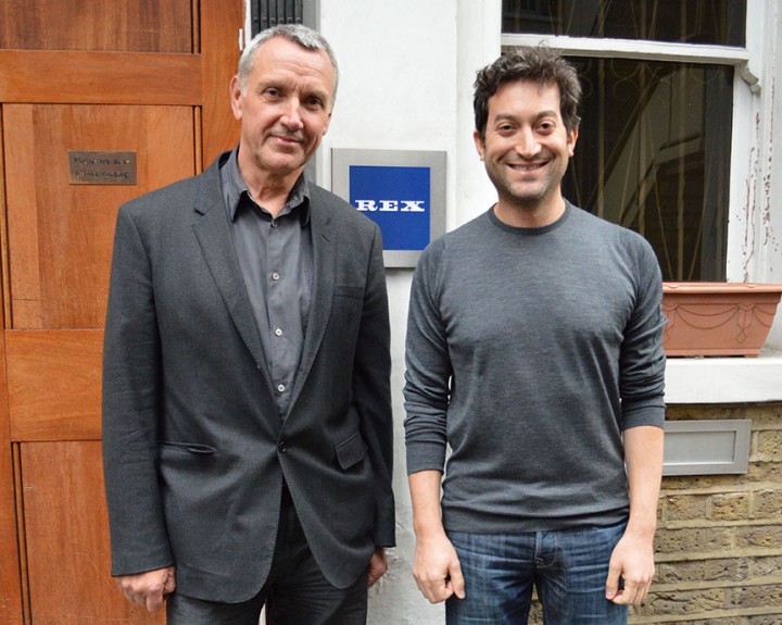 Londre 15 janvier 2015,  Jon Oringer de ShutterStock et Larry Lawson de Rex posent devant l'agence Rex © Ned Wiggins / REX