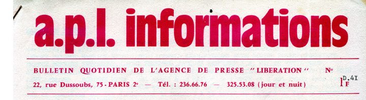 En-tête du bulletin de l'Agence de Presse Libération (APL) (c) Collection Puech.info